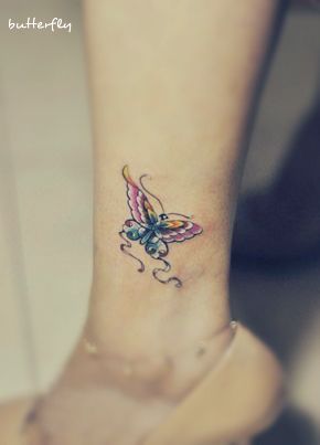 Colorful Butterfly Tattoo Design For Ankle