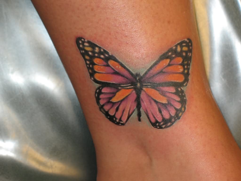 Colorful Butterfly Tattoo Design For Ankle