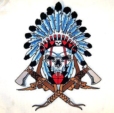 Colorful Indian Chief Skull Head With Two Crossing Axe Tattoo Design