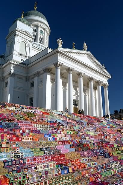 Colorful Stairs In Front Of The Helsinki Cathedral