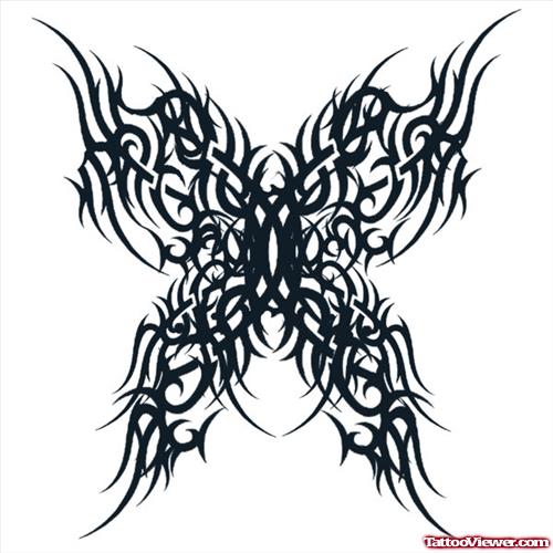 Cool Black Tribal Gothic Butterfly Tattoo Stencil