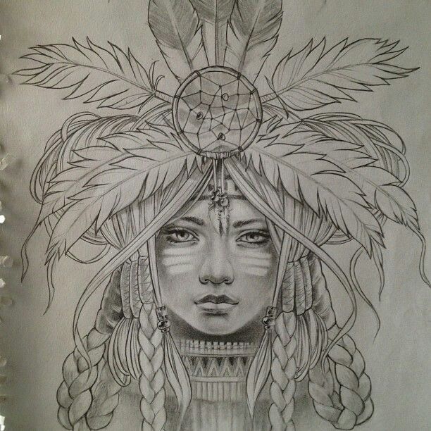 Cool Grey Ink Indian Chief Female Tattoo Design