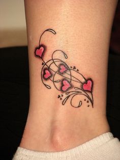 Cool Hearts Tattoo On Ankle