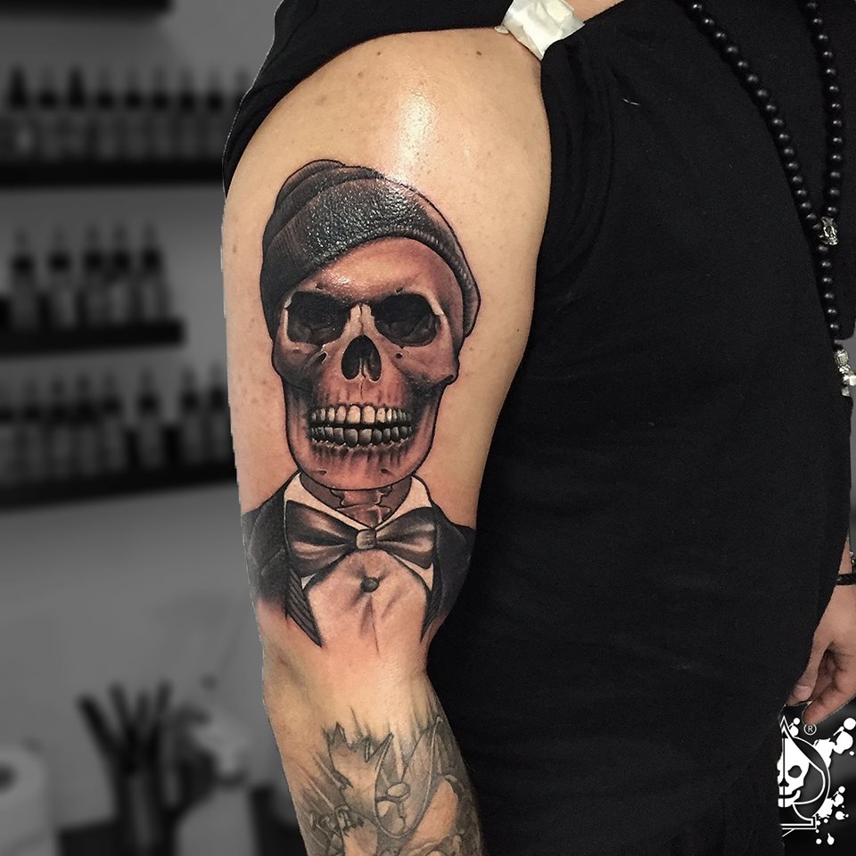 Cool Skull Tattoo On Right Half Sleeve by Marco PikAss