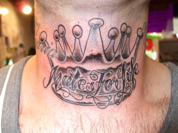 Crown Tattoo On Front Neck