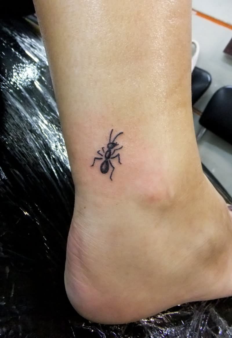 Cute Black Ant Tattoo On Ankle