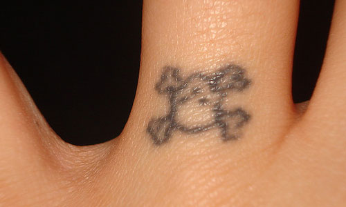 Danger Skull Ring Tattoo On Finger
