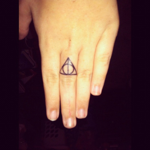 Deathly Hallow Symbol Tattoo On Finger