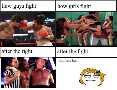 Difference Between Guys And Girls Fight Funny Meme Image