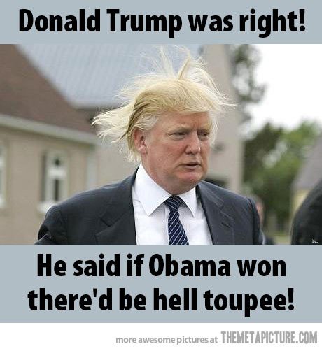Donald Trump Was Right He Said If Obama Won There'd Be Hell Toupee Funny Meme Picture