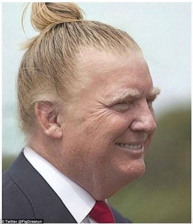 Donald Trump With High Bun Hair Style Funny Photo