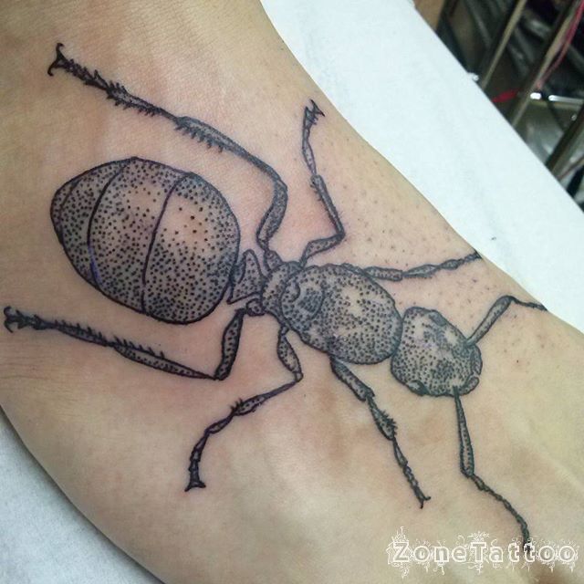 Dotwork Ant Tattoo On Foot