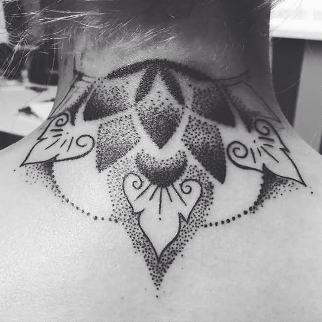 Dotwork Flower Tattoo On Back Neck