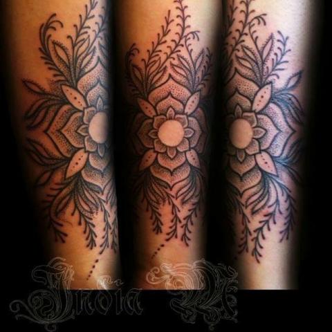 Dotwork Indian Flower Tattoo Design For Sleeve
