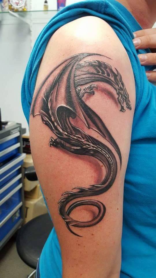 Dragon Tattoo On Right Shoulder by Bec Mallyon
