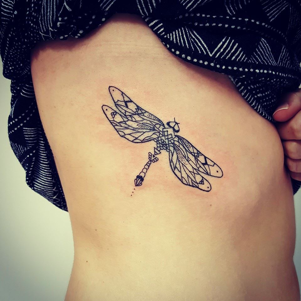 Dragonfly Tattoo On Side Rib by David Torres