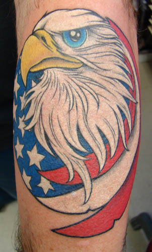 Eagle Head With USA Flag Tattoo Design For Sleeve