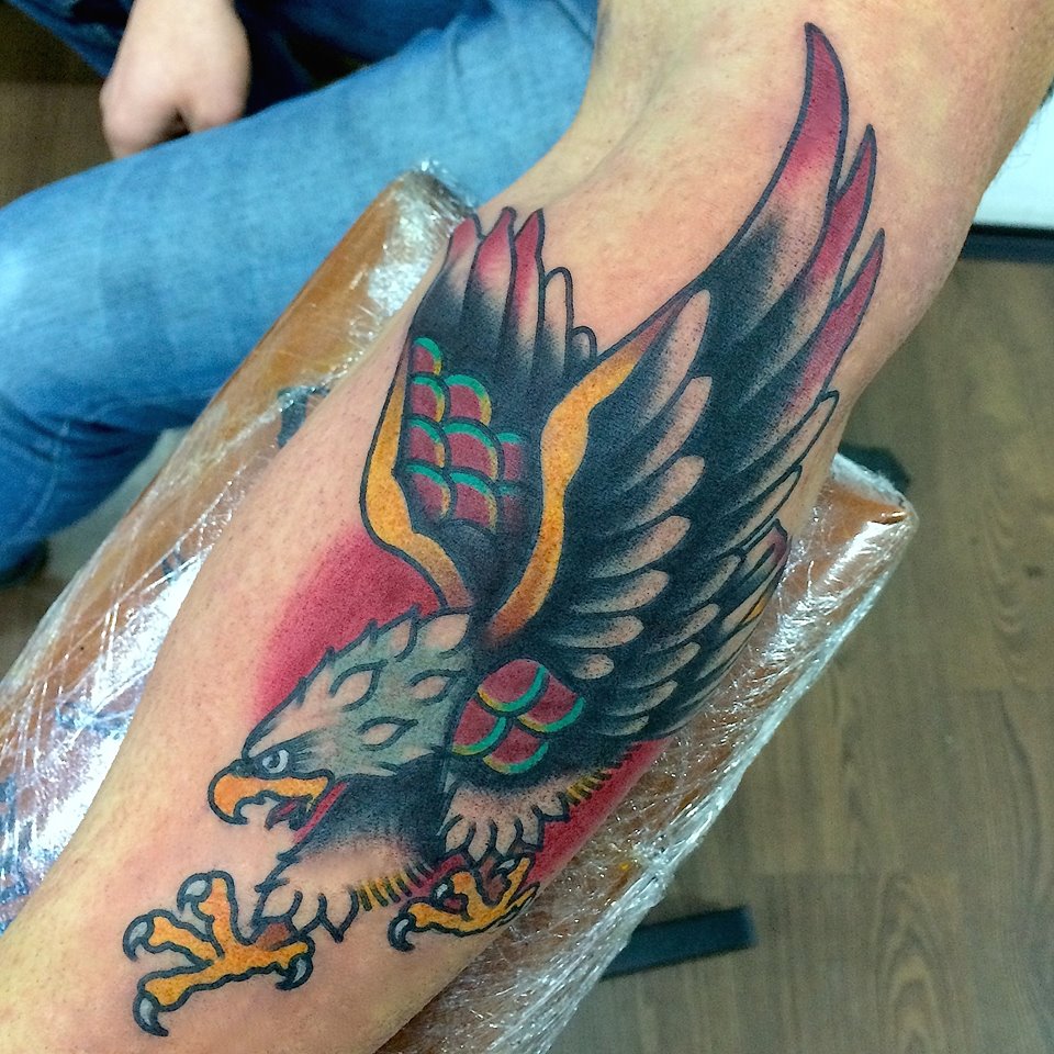 Eagle Tattoo On Left Arm by Fabio Onorini