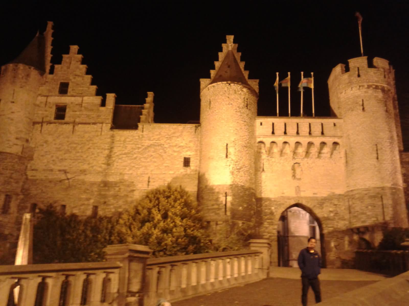 Entrance Of The Gravensteen Castle Lit Up At Night