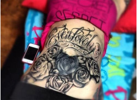 Everlovely - Black Ink Roses Tattoo Design For Stomach