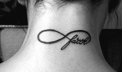 Faith Word Infinity Tattoo On Back Neck