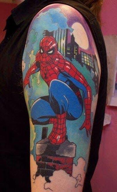 Fantastic Spiderman Tattoo On Left Sleeve