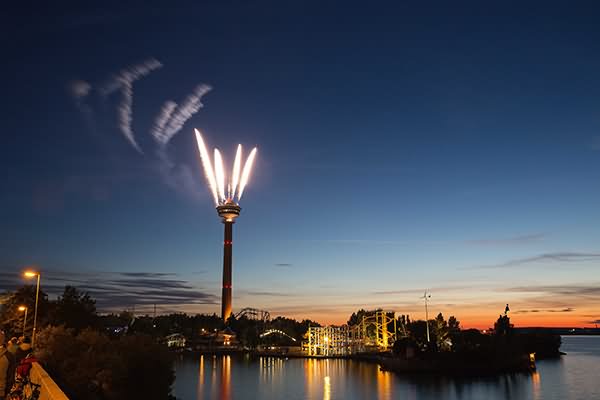 Fireworks On The Nasinneula Tower At Night