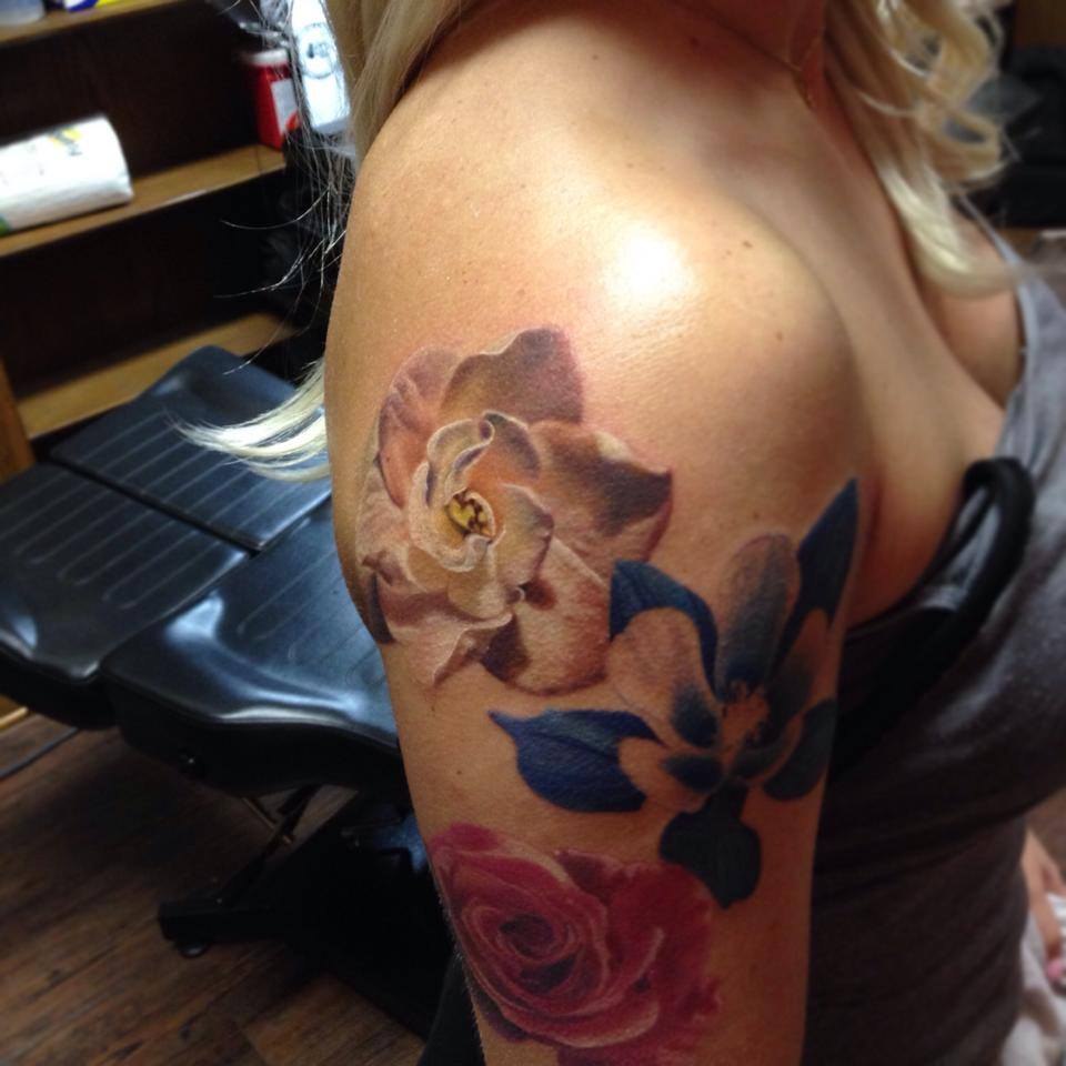 Floral Tattoo On Right Half Sleeve