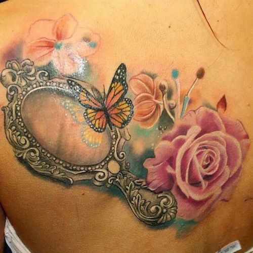 Flower And Butterfly Girly Mirror Tattoo
