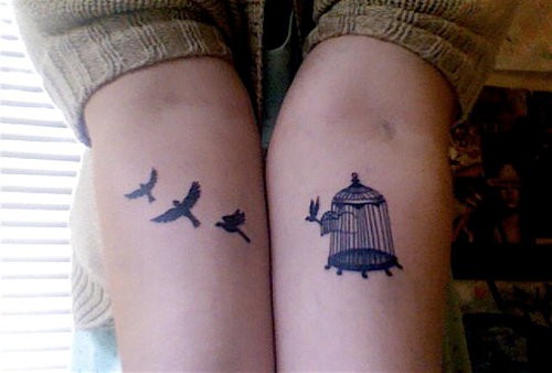 Flying Birds And Cage Tattoos On Both Forearm