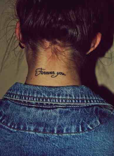Forever You Lettering Tattoo On Back Neck