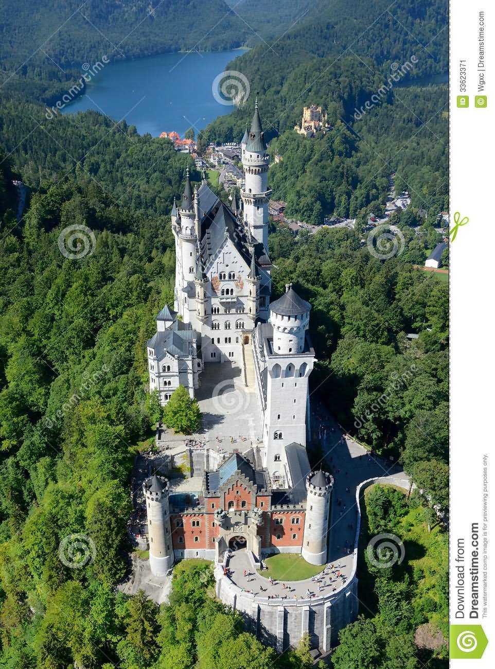 Front Aerial View Image Of The Neuschwanstein Castle