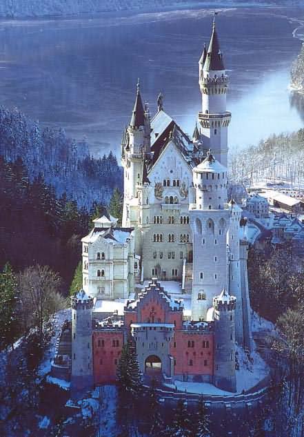 Front Aerial View Of The Neuschwanstein Castle During Winters