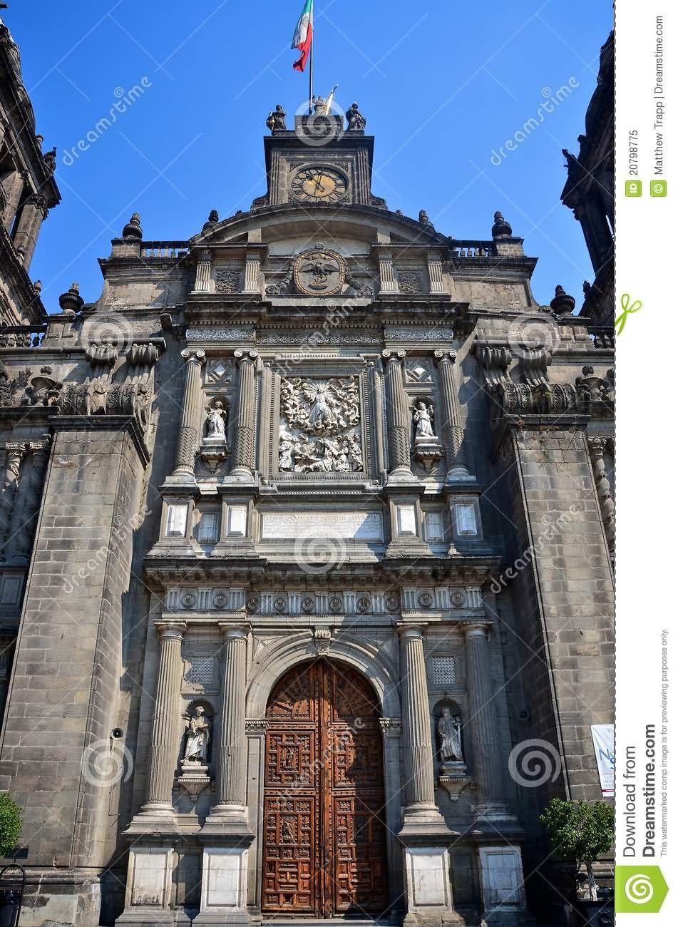 Front Facade Of Mexico City Metropolitan Cathedral
