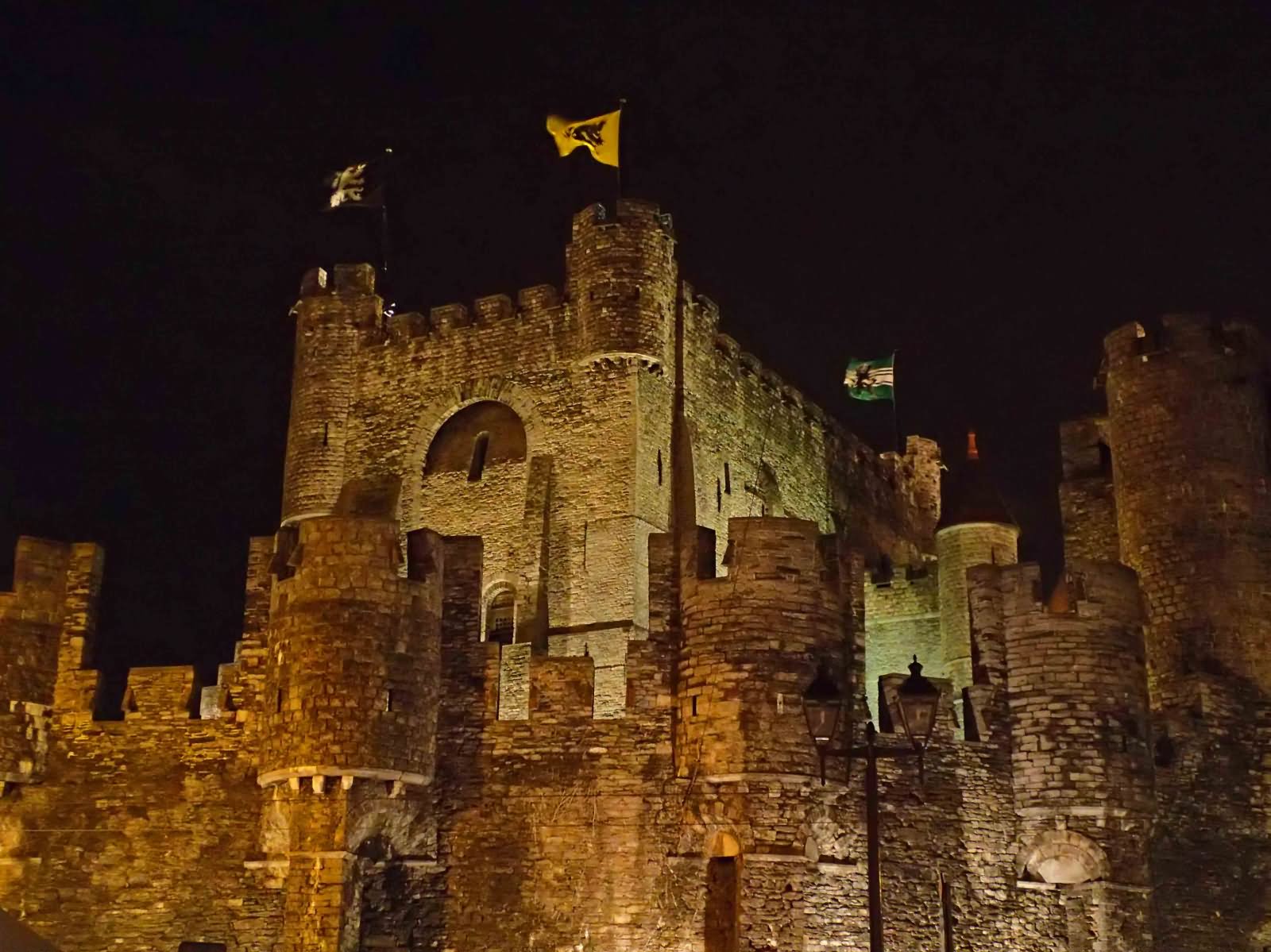 Front Picture Of The Gravensteen Castle At Night