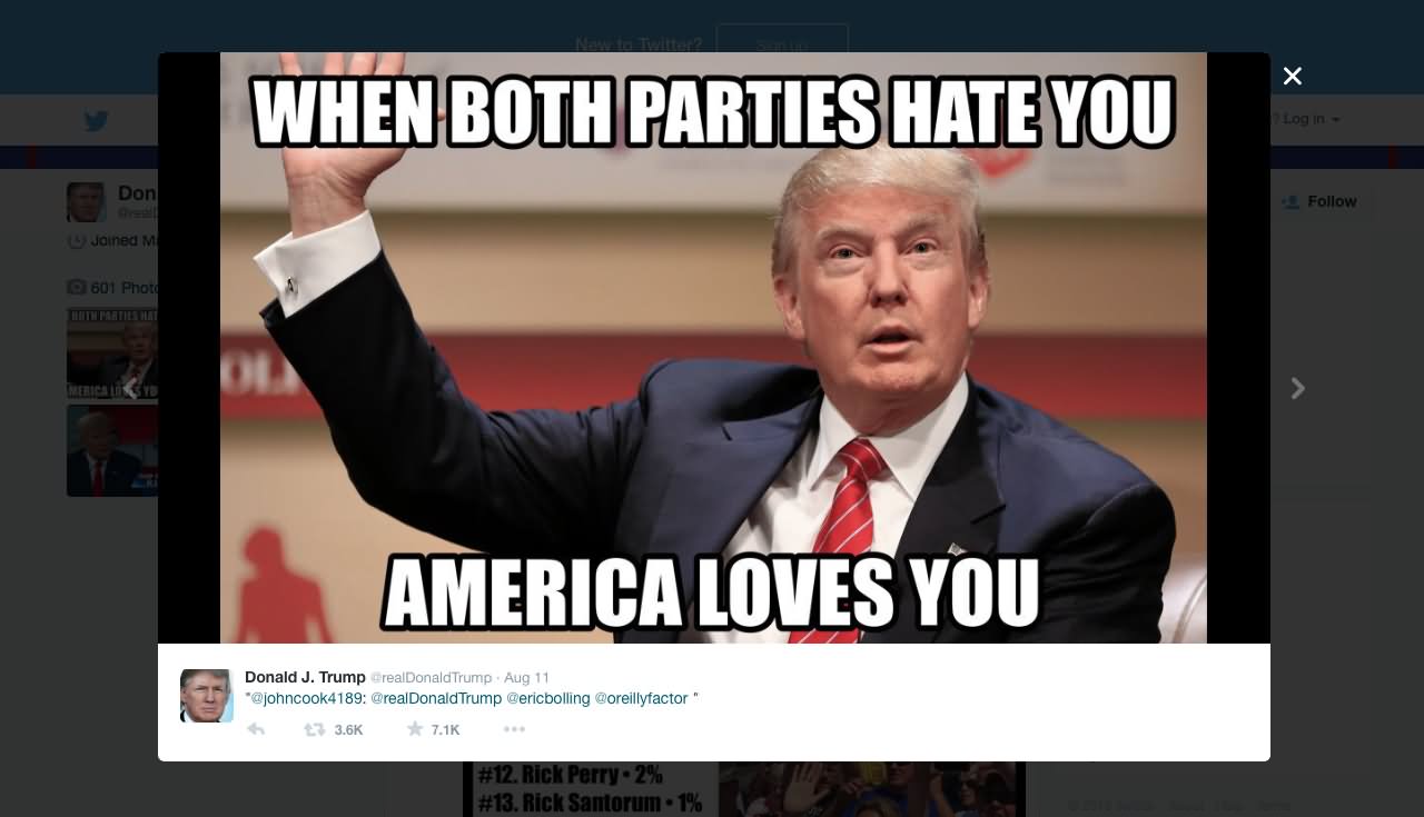 Funny Donald Trump Meme When Both Parties Hate You America Loves You Picture