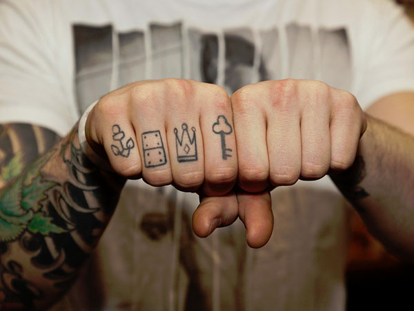 Gambling Knuckle Tattoo On Right Hand