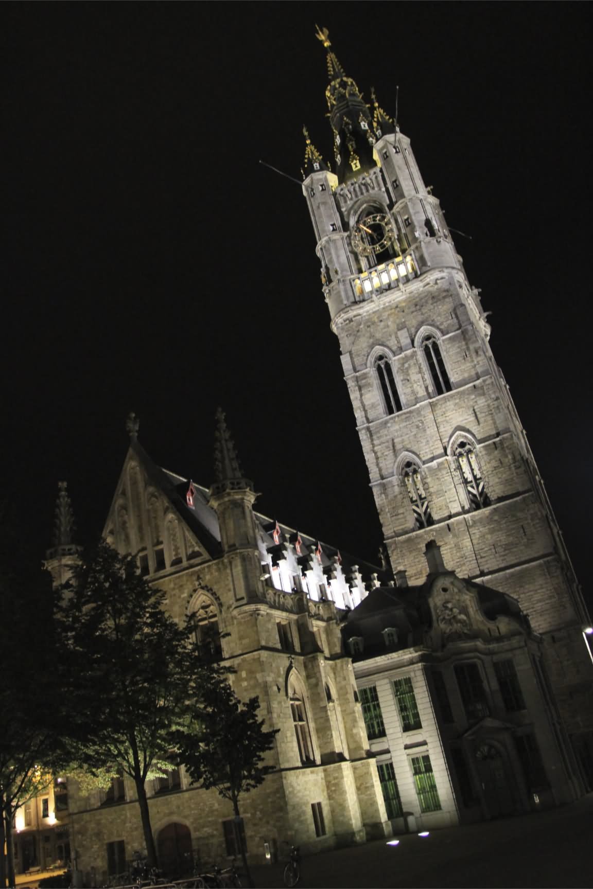 Ghent Belfry At Night In Belgium