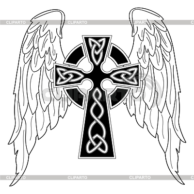 Gothic Celtic Cross With Wings Tattoo Design