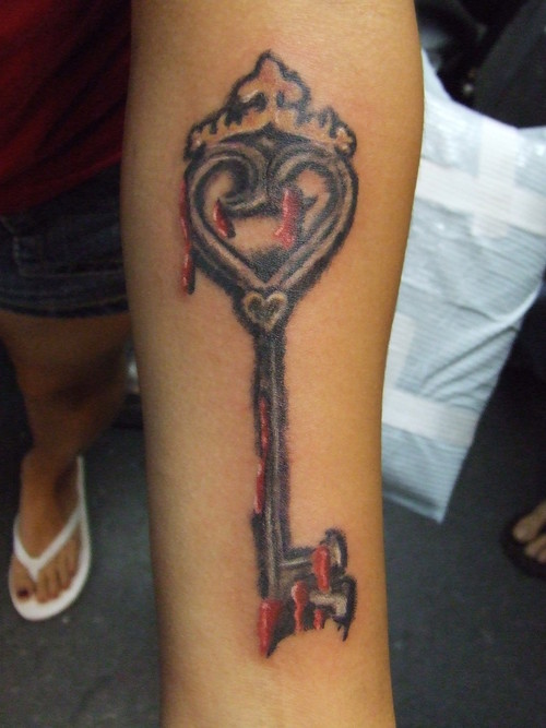 Gothic Heart Key Tattoo On Girl Left Forearm By MrsBones