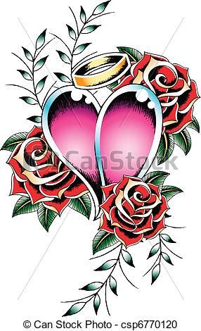 Gothic Heart With Roses Tattoo Design