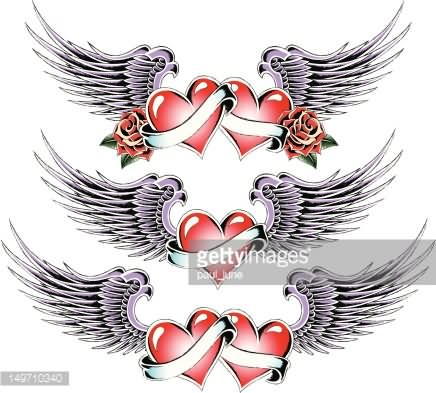 Gothic Heart With Wings Tattoo Designs