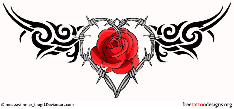 Gothic Rose In Barbed Heart Tattoo Design