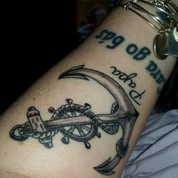 Gothic Ship Wheel With Anchor Tattoo Design For Forearm