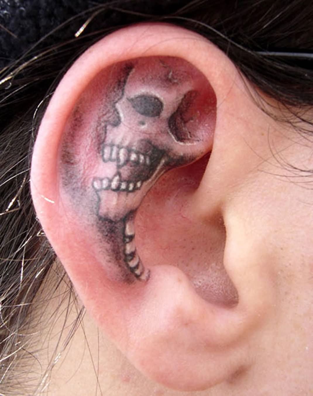 Gothic Skull Tattoo On Ear By Arcaneserpent