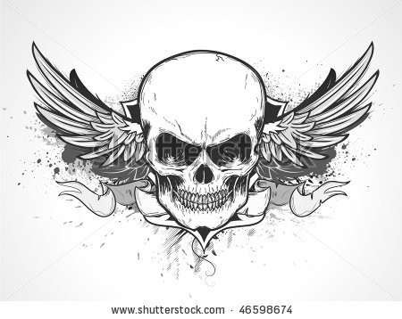 Gothic Skull With Wings Tattoo Design