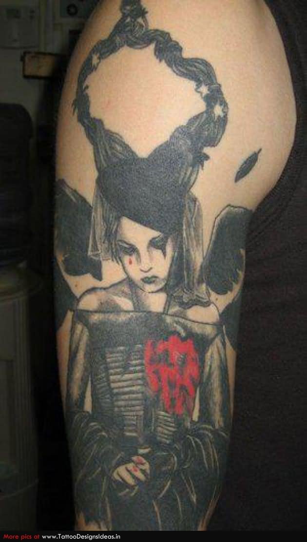 Gothic Women Tattoo On Half Sleeve