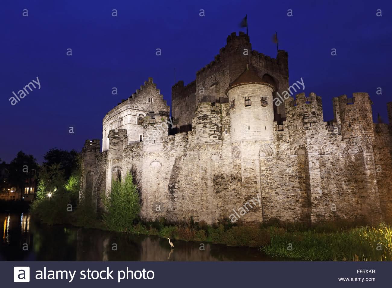 Gravensteen Castle At Night In Ghent, Belgium