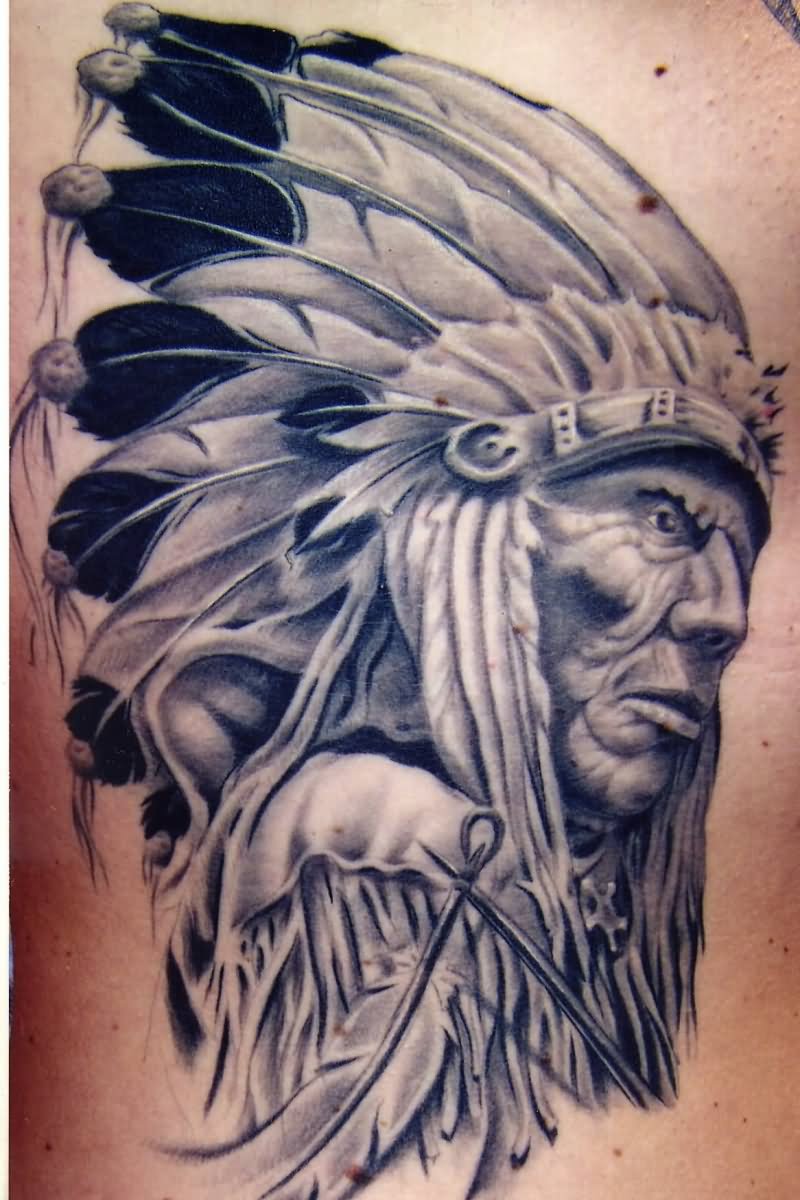 Grey Ink 3D Native Indian Tattoo Design