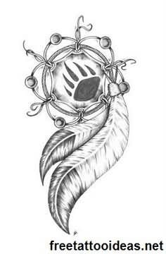 Grey Ink Bear Paw In Dreamcatcher Tattoo Design